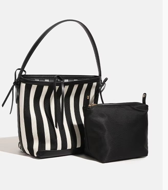 Myndos Studio Striped Canvas Shoulder Tote Bag