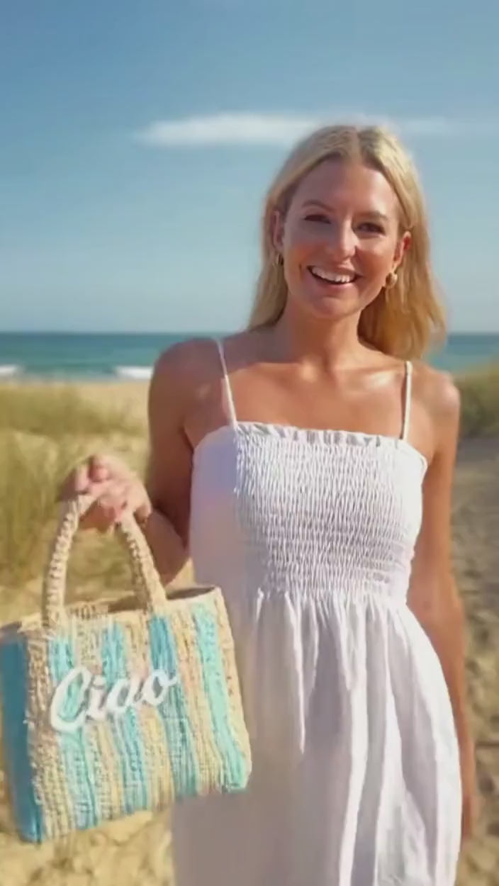 Capri Striped Woven Tote Bag